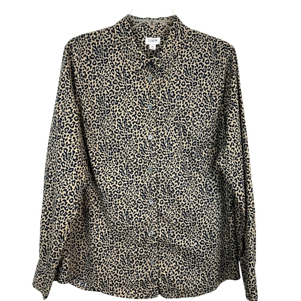 J. Crew Tan / Blue Leopard Print Button Down Shirt